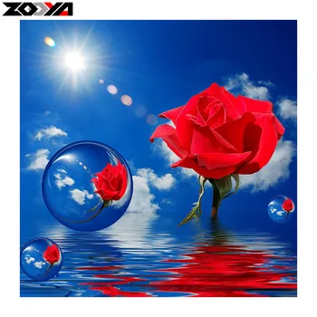 ZOOYA Plină Piața de foraj 5D DIY Diamant Broderie trandafir Roșu în apă Diamant Pictura cruciulițe Stras Mozaic decor