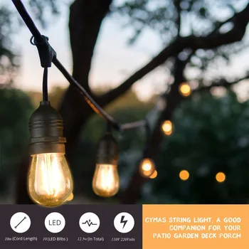 În aer liber Șir de Lumini, 10M Globul de LED Filament Lumini, 10 Edison Intemperii Epocă Estompat Becuri,Grădină Vacanta de Iluminat