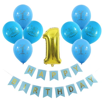 1 banner happy birthday prima petrecere de ziua decoratiuni de aur tipărite baloane roz fată albastru băiat petrecere de aniversare pentru copii furnizare
