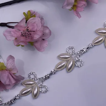 1 Yd 3D Forma de Floare Pearl Și Stras de Bază de Îmbrăcăminte Cusut Aplicatiile Rochie de Mireasa Decor DIY Strass Podoabă Meserii