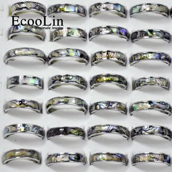 10buc EcooLin Brand de Moda Naturale Scoici Abalone Shell 316L din Oțel Inoxidabil Inele Pentru Femei Bijuterii o Mulțime Vrac LR4029