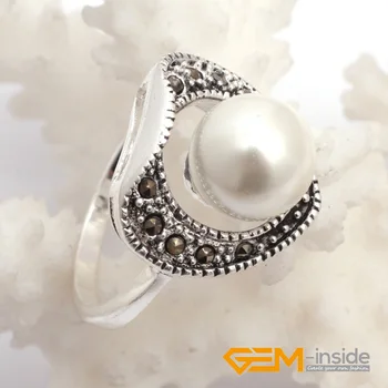 10mm rotund alb shell pearl margele argint tibetan marcasite inima baza inel trimite aleator bijuterii clasice pentru petrecere pentru cadou