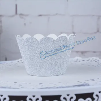 120pcs Sclipici Aur Dantelate Cupcake Ambalaje de Hârtie de Argint Cupcake Garnituri de Carton, Pahare de Hârtie de Nunta Tort de Decorare