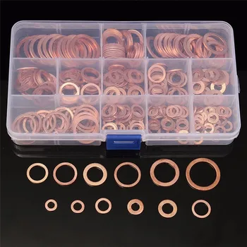 120pcs/set 8 Dimensiuni Șaibe de Cupru Garnituri Plate de Etanșare O-Ring Set Sortiment Kit cu Cutie Durabil Instrumente de Hardware