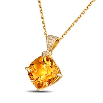 14K Aur Galben Perna 7.2 ct Naturale Citrin & 0.09 ct Rundă & Tăietură Briliant de Logodna cu Diamant Piatră prețioasă de Bijuterii Pandantiv