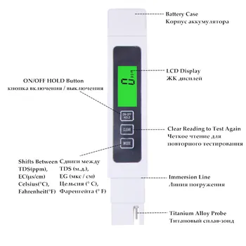 15 buc/lot de Înaltă calitate Pen PH-metru TDS Metru CE Temperatura Funcția de Tester Conductivitate tester portabil 30%off