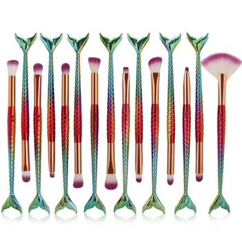 15buc Unic Set de Perii Machiaj Frumusete Pește Colorat Curcubeu Sirena Gene Sprancene Pensula de Fard de pleoape Make-Up Pensule 3 Culori