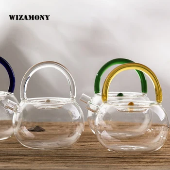 1BUC WIZAMONY 780ml Sticlă Borosilicată Mare Ceainice Diferite Culori Rezistenta la Caldura potrivit pentru preparare ceai Set de Ceai