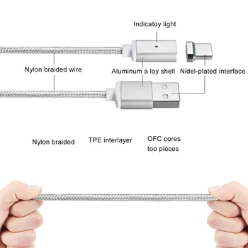 1M USB de Tip C Magnetice Cablu USB-C, Rapid de încărcare de Încărcare Adaptor Magnet Cablu Pentru Samsung S9 S8 Plus Nota 8 Pentru OnePlus 2 3 3T 5