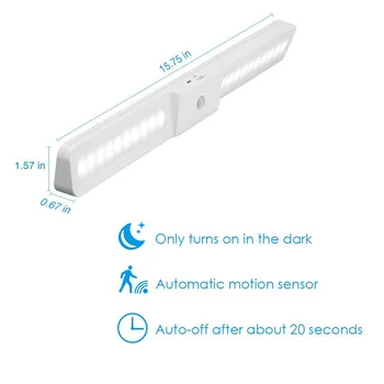 1X USB Reîncărcabilă 20LED Senzor de Mișcare Cabinet Lumina de Noapte Bar de Lumină Dulap Lampă 2 Moduri Pentru Garderoba Scara Bucătărie Dormitor