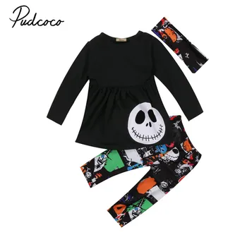 2-7Y Copil Copii Copii Fete de Halloween Seturi de Îmbrăcăminte Maneca Lunga Bumbac Rochie de Imprimare Topuri+Pantaloni 3Pcs Costum de Haine Set Trening
