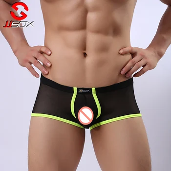 2 Buc JJSOX Brand Transparent Mens Lenjerie Sexy Boxeri pantaloni Scurți 2017 gay barbati lenjerie cueca boxer ochiurilor de plasă pur chiloți, chiloți