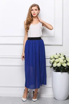 20 de Culori de Înaltă Talie Șifon Fusta Lunga Femei Fuste de Vara Stil Solid Albastru Alb de sex Feminin Saias Femei saia longa 001