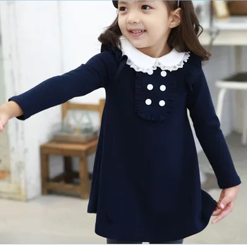 2016 Fetita Toamna Iarna Papusa Guler Rochie de Printesa pentru Copii Haine cu Mâneci Lungi Fete Rochie a-line Mini Îmbrăcăminte pentru Copii