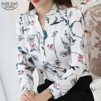 2016 Noua Moda printed V - neck shirt femei, plus dimensiune Bluza Șifon Cămașă de sex Feminin Munca de Birou Topuri Blusas 882G