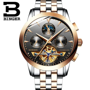 2017 Elveția lux bărbați ceas BINGER brand Mecanice Ceasuri de mana Ceasuri de mana safir complet din oțel inoxidabil B1188-6
