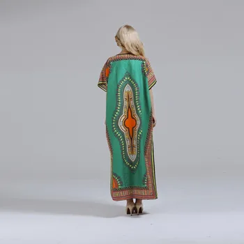 2017 Femei Sexy Petrecere Dashiki Maxi Rochie de Moda din Africa de Imprimare Vrac Mult Vestidos Boem Verde de Bumbac din Africa de ÎMBRĂCĂMINTE
