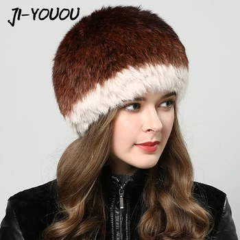 2017 iarna minge de blană pălărie de Femei pe cap pompom blană pălărie nurca blană pălării pălării de Iarnă pentru femei Dublu strat Cagule