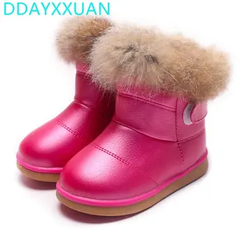 2017 Iarna Pluș Fete pentru Copii Cizme de Zapada Cald Pantofi din Piele PU Plat Cu Copilul Copilul de Pantofi în aer liber Cizme de Zapada Copii Fete Pantofi