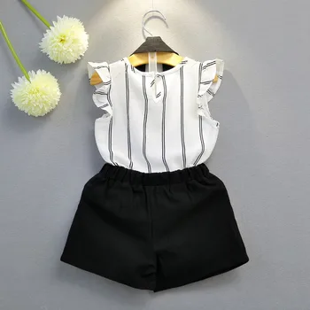 2017 Moda de Vara Fete Seturi de Îmbrăcăminte Casual Alb și Negru, Haine pentru Copii Marca Vesta cu Dungi T-shirt + Halter Salopete Haine
