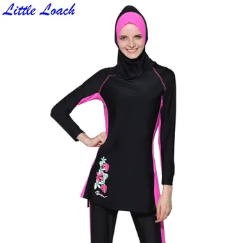 2017 Modest Musulman costume de Baie Femei Costume de baie Imprimate Florale de Vară Hajib Islamic costum de Baie Anti-UV Fata Beachwear Burkinis 3 Buc