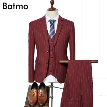2017 new sosire de moda de înaltă calitate Pieptul Singur costume barbati,rosu gri albastru cu dungi costum barbati,marimea S-XXXL, sacou+pantaloni+vesta