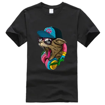 2017 New Sosire pentru Bărbați T-shirt-uri de Moda Crazy DJ Cat tricou Barbati Top cu Maneci Scurte Tricou Hipster Tee de Îmbrăcăminte de Brand Rock Harajuku