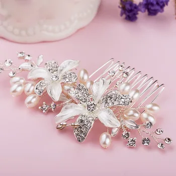 2017 New Sosire Strasuri Cristale Perle de Flori Și Frunze de Nunta Pieptene de Par Mireasa Meșe de Păr accesorii pentru domnisoarele de Onoare