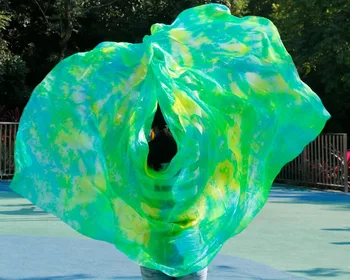 2017 nou design Voal de Matase Belly dance culorile verde și galben amestecat voal gros 250 x 114cm