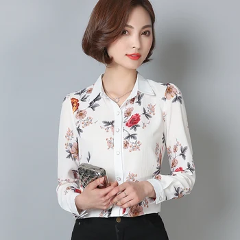 2017 Noua Moda Casual Vrac Tipărite de Primăvară Femei Șifon Bluze cu maneca Lunga-Tricou Femei Plus Dimensiune Șifon Cămașă 812H 30