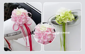 2017 NOUĂ de Mătase hortensie+panglica bowknot floare masina de nunta de decorare oglinda Retrovizoare clanță decora aniversare de nunta