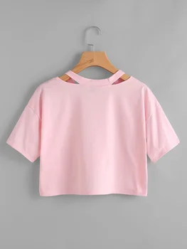 2017 Nouă Femei Scurte T Shirt de Vară de Moda Sexy Gol Maneca Scurta Casual Harajuku Crop Top a Crescut de Broderie tricouri Femme