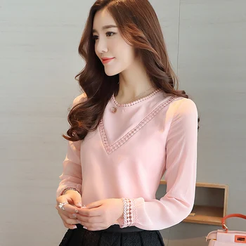 2017 OL cămașă de primăvară nou doamna casual cu maneca lunga-bluza șifon coreean împletit solid de culoare dantelă topuri 620G 30