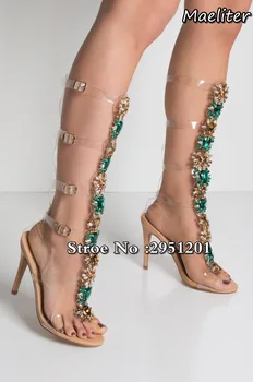 2017 Sexy din Pvc Transparent Gladiator Sandale Femei, sandale T-strap Stras Diamant Clar Toc Înalt Pantofi Femei Cizme de Vara