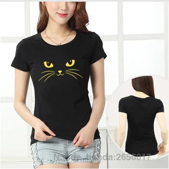 2017 Vara T-Shirt Black Cat Imprimare Femei T Shirt O-Gat Maneci Scurte din Bumbac Subțire Kawaii Tricouri Pentru Fete Top Teuri Hanorac
