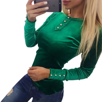 2018 Catifea Tricouri Bluze de Moda Primavara Toamna Tricouri Sexy cu Maneci Lungi Solid Topuri Casual Butonul de Petrecere Femei Tricou Blusas GV508