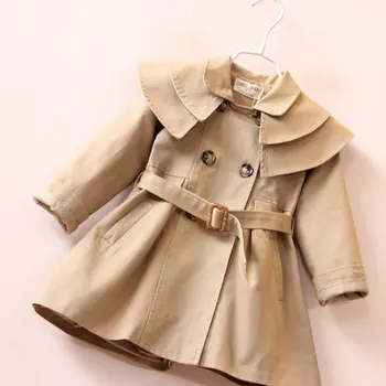 2018 fete Toamna jachete si paltoane două rânduri drăguț flounced curea de umăr fete pentru copii îmbrăcăminte exterioară trenci haine pentru copii