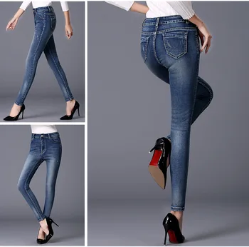 2018 Noi Elastic Blugi Femei Pantaloni Versiunea coreeană blugi, Pantaloni cu Talie Înaltă Elasticitate Creion Pantaloni Plus Dimensiune 26-40