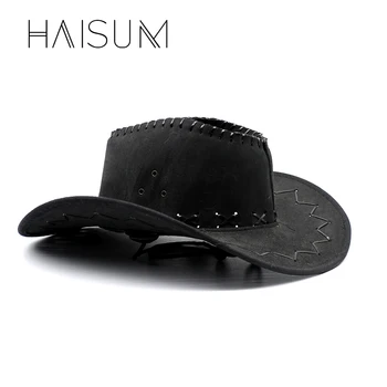 2018 Nou S-Au Grabit Adult Haisum Pălării De Cowboy Capace De Piele Vintage Men Vest Cu Borul Larg Fermiera Jazz Cap Toca Sombrero Cs72