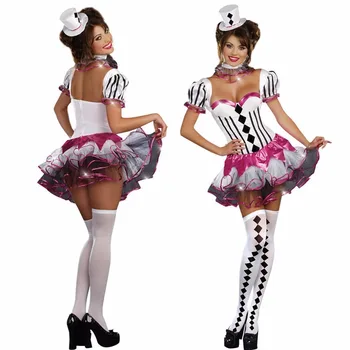 2018 Nou Stil De Halloween Costum De Clovn Petrecere Costum De Scena Spectacol De Circ Cosplay Costum Pentru Femei