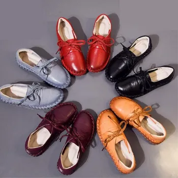 2018 noua din piele de moda sălbatic pantofi de primăvară de toamnă cap rotund cu dantela trend pantofi plat pentru femei de vânzare de agrement secțiunea
