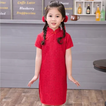 2018 Primavara-Vara Fata De Scurtă, Cu Mâneci Lungi Stand De Guler Vintage Cheongsam Chineză Pentru Copii Dantelă Vestidos Qipao