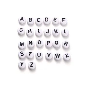 20Sets Alb Rotund Plat Litere de la a~Z Alfabet Margele Acrilice Pentru Colier și Brățară DIY 7x4mm, Orificiu: 1mm