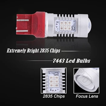 2x T20 7443 580 de Mare Putere 80w Extrem de Luminoase 21 SMD 2835 Chips-uri W21/5W Obiectiv Becuri cu LED-uri cu Proiector Pentru Lumina de Frână de Culoare Roșie
