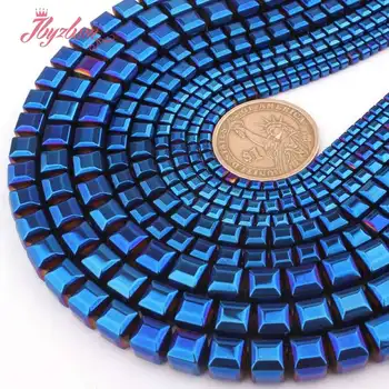 3,4,6,8 mm Albastru Fatetat Cub Metalic Acoperit Hematit Magnetic Piatra Naturala Șirag de mărgele Colier Bijuterii de Luare De 15
