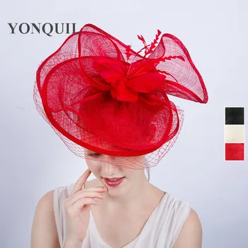 3 Culori Selectați Kentucky derby-ul roșu fascinator pălării pentru femei elegante de înaltă calitate sinamay pălării cu voal, diadema pe banda SYF111