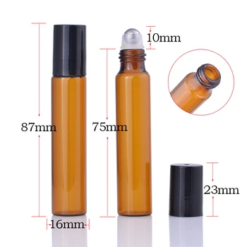 300PCS/Lot 10ml Amber Sticle cu Role Pentru Uleiuri Esențiale Roll-on Reîncărcabile Sticla de Parfum Deodorant Recipiente Cu Capac Negru
