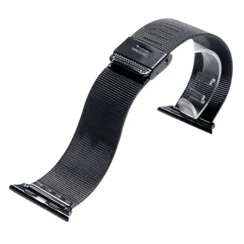 38/42mm Apple Watch Band Negru/Argintiu din Otel Inoxidabil de Închidere Plasă de Înlocuire Curea Ceas Conector Adaptor pentru iwatch