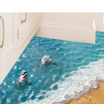 3D Delfin Etaj Autocolante Frumoase la Mare de Perete Autocolant Drăguț Impermeabil din PVC Baie Decor Sticker Copii Eco-friendly de hârtie de Perete