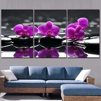 3Panel HD Imprimare Pietre Zen Fluture Violet Orhidee Pictura pe Panza Pictura Modular Imagine de Artă Poster pentru Camera de zi cuadrs